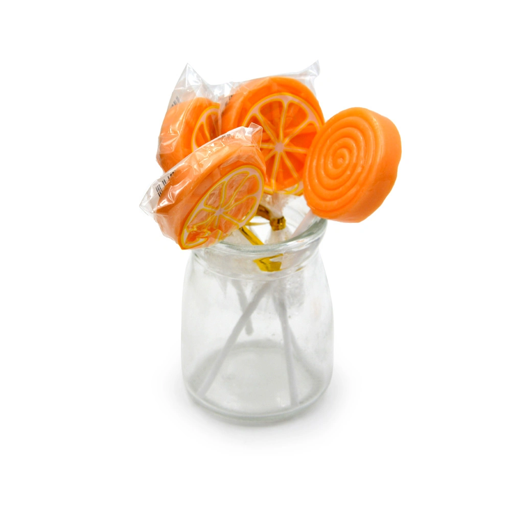 Orange Shape Lollipop Sweet Orange Flavor Hard Candy Lollipop