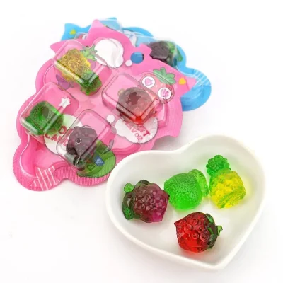 Wholesale Halal OEM Sugar Free 4D Fruit Shaped Juicy Center Soft Candy with Filling Gummy Candy
